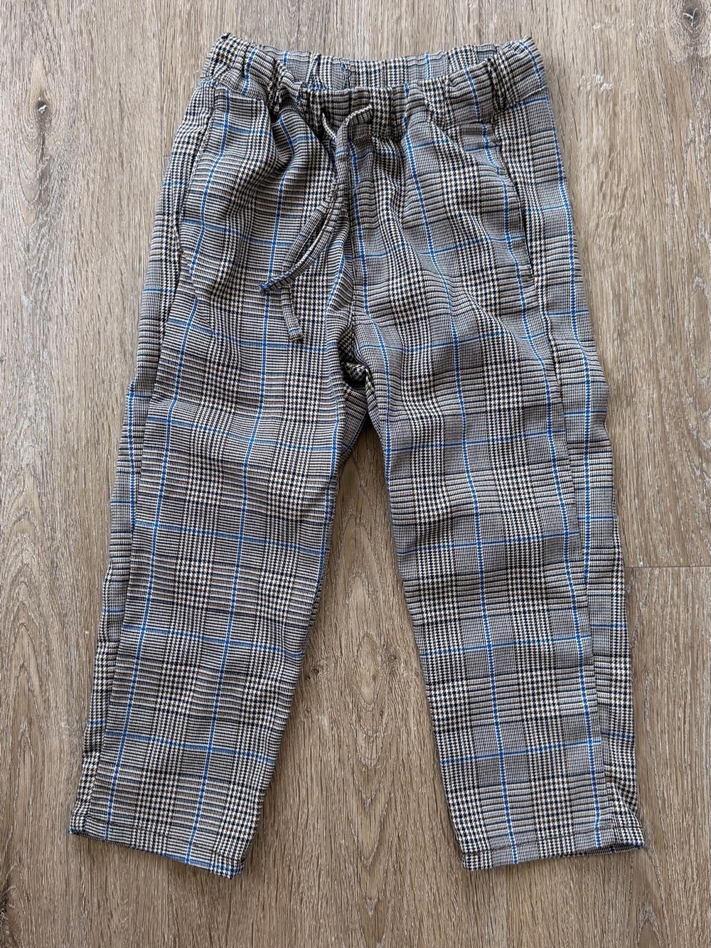 H&M Gray Plaid Drawstring Pants with Blue Windowpane